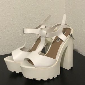 White platform heels